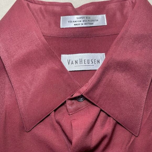 Van Heusen Super Silk Red 17 34/35 XL Long Sleeve Button Down Dress Shirt - Picture 1 of 8